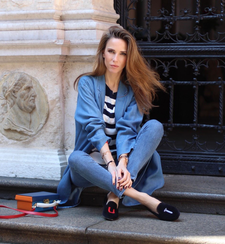 Steffen Schraut, AG Jeans, Stubbs and Wootton, Mark Cross, Thom Browne Alexandra Lapp wearing Steffen Schraut, AG Jeans, Stubbs and Wootton, Mark Cross, Thom Browne