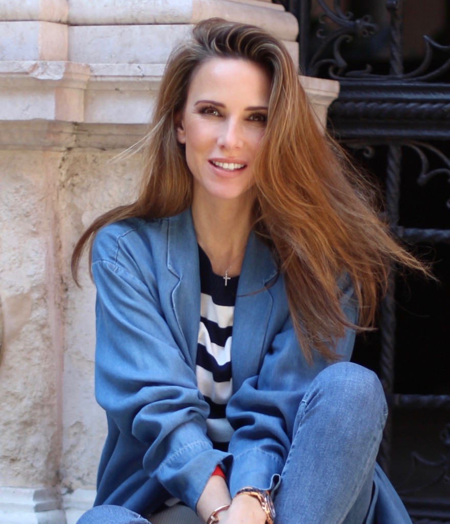 Alexandra Lapp wearing Steffen Schraut, AG Jeans, Stubbs and Wootton, Mark Cross, Thom Browne