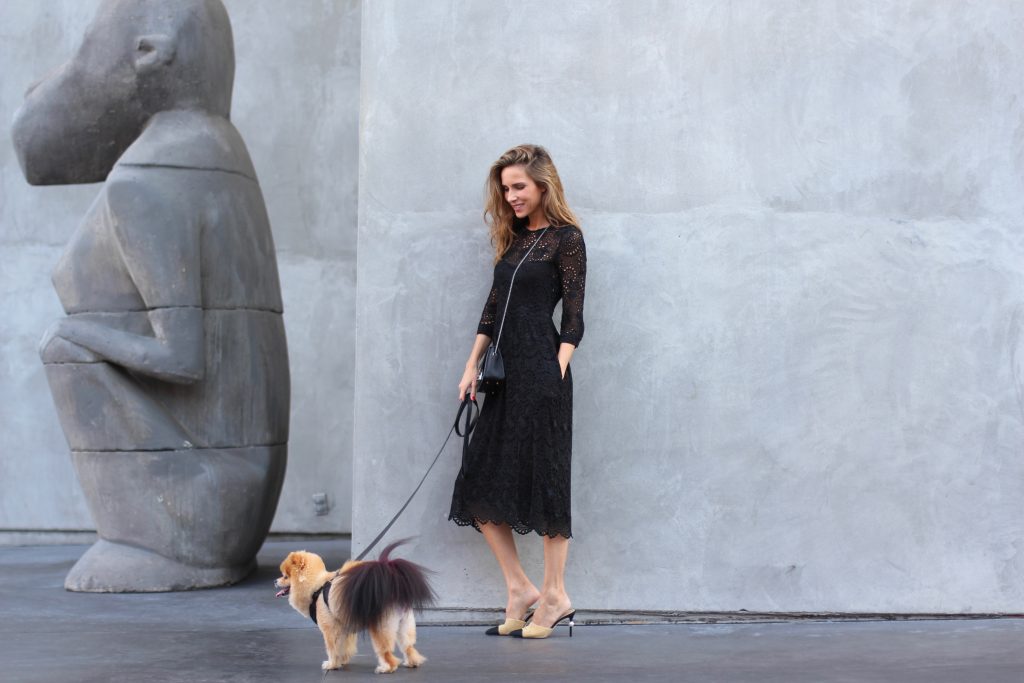 Alexandra Lapp wearing Jadicted, Furla, Chanel in front of Mayfield LA, Melrose