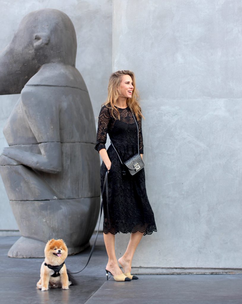Alexandra Lapp wearing Jadicted, Furla, Chanel in front of Mayfield LA, Melrose