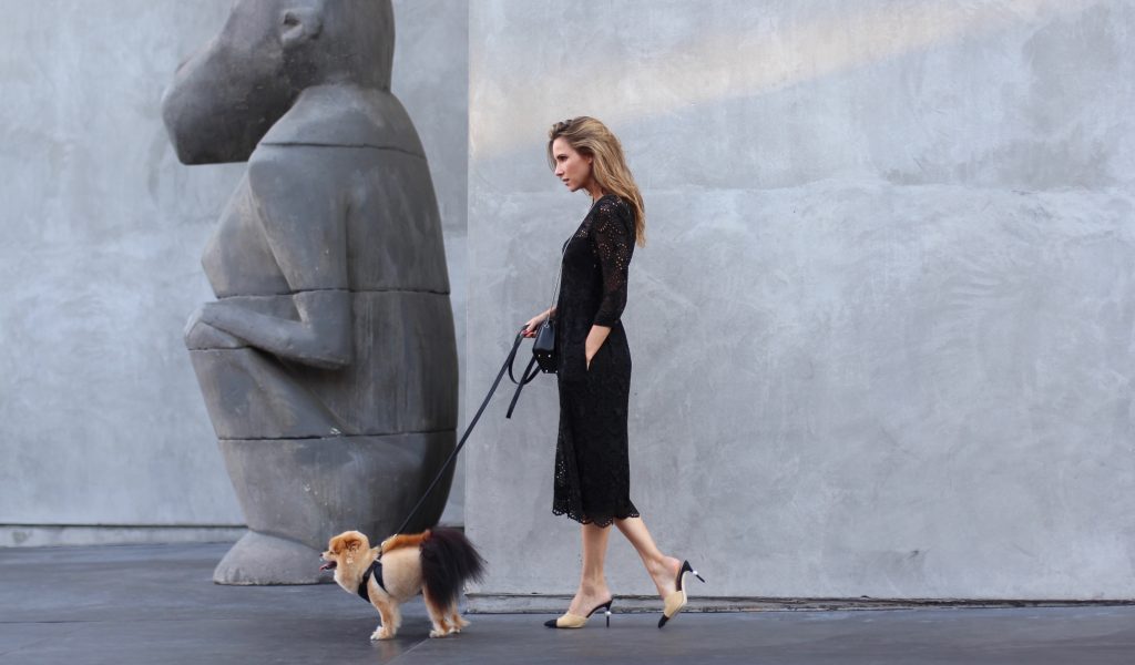 Alexandra Lapp wearing Jadicted, Furla, Chanel in front of Mayfield LA, Melrose