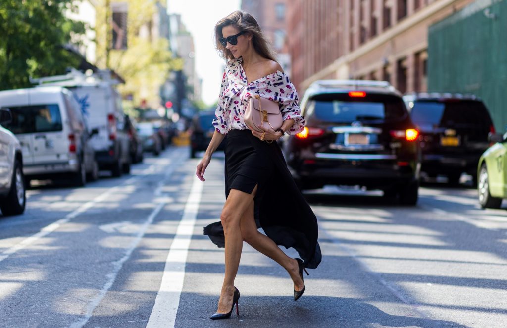 NEW YORK, NY - SEPTEMBER 14: German Fashion Blogger and Model Alexandra Lapp (@alexandralapp_) wearing a black Tigha skirt, Jadicted blouse, Chloe bag, Celine sunglasses and Christian Louboutin pumps on September 14, 2016 in New York City. (Photo by Christian Vierig/Getty Images) *** Local Caption *** Alexandra Lapp