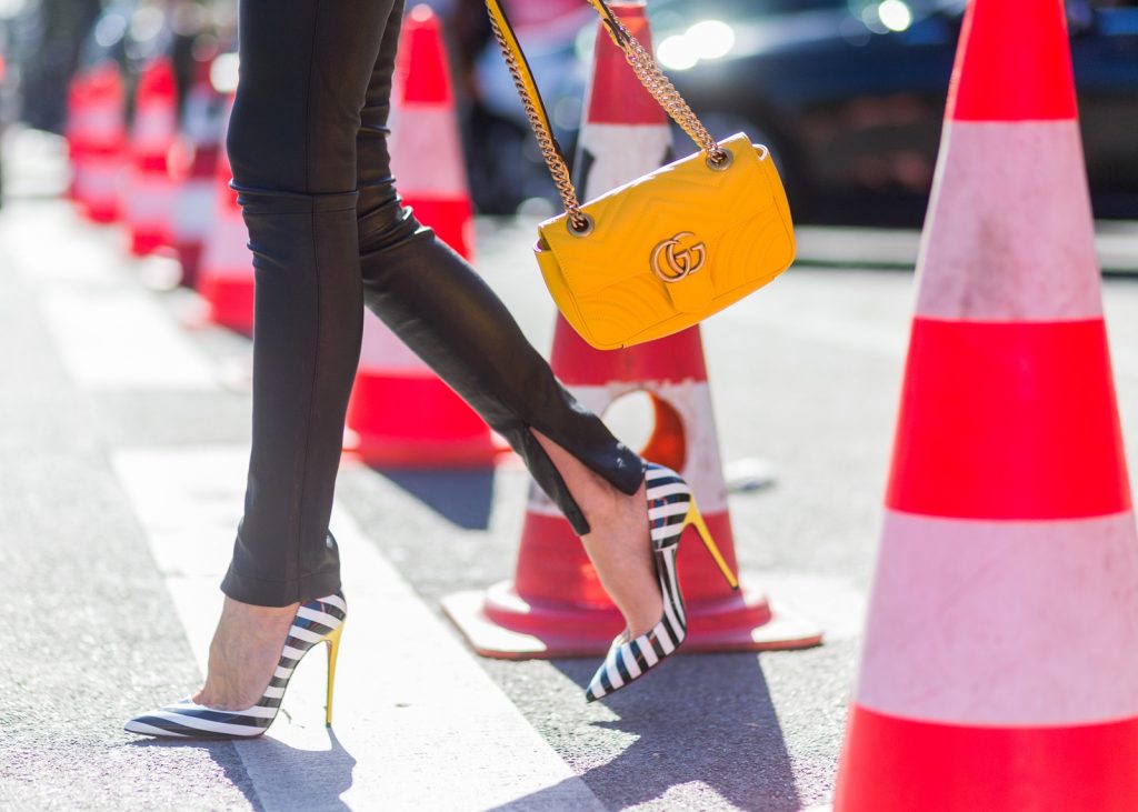 PARIS, FRANCE - OCTOBER 02: German fashion blogger and model Alexandra Lapp (@alexandralapp_) wearing a band jacket and turtleneck from Balmain, leather pants from SET, Shirt and sunglasses from Celine, Christian Louboutin pumps and a yellow Gucci bag on October 4, 2016 in Paris, France. (Photo by Christian Vierig/Getty Images) *** Local Caption *** Alexandra Lapp