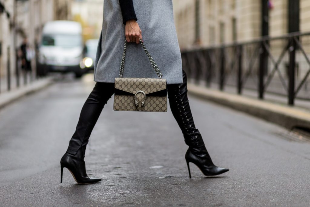 PARIS, FRANCE - SEPTEMBER 30: German fashion blogger and model Alexandra Lapp (@alexandralapp_) wearing black leather pants and grey vest from SET, shoes from Gianvito Rossi , Gucci bag on September 30, 2016 in Paris, France. (Photo by Christian Vierig/Getty Images) *** Local Caption *** Alexandra Lapp