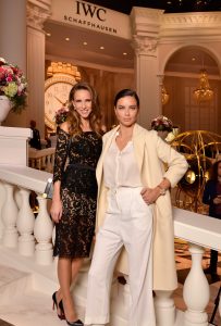 GENEVA, SWITZERLAND - JANUARY 16: Alexandra Lapp and Adriana Lima at the IWC booth during the launch of the Da Vinci Novelties from the Swiss luxury watch manufacturer IWC Schaffhausen at the Salon International de la Haute Horlogerie (SIHH) 2017 on January 16, 2017 in Geneva. (Photo by Harold Cunningham/Getty Images for IWC)