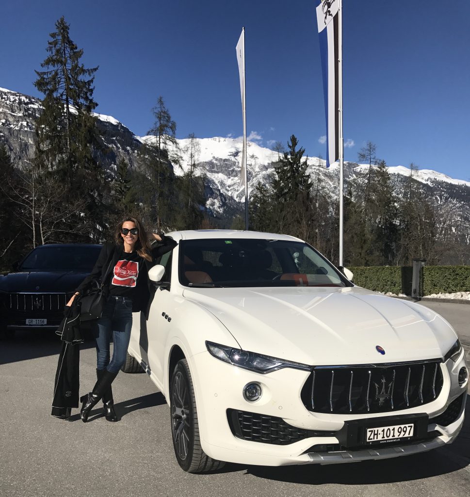 Model and Blogger Alexandra Lapp during the Grand Opening of the Waldhaus Flims Alpine Grand Hotel & Spa in Switzerland with the new Maserati Levante.