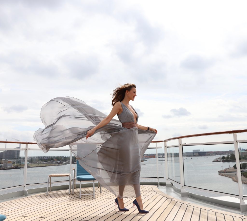 Blogger and Model Alexandra Lapp on board of the MS EUROPA 2 of Hapag-Lloyd Cruises for the FASHION2NIGHT event on August 17, 2018 in Hamburg, Germany.