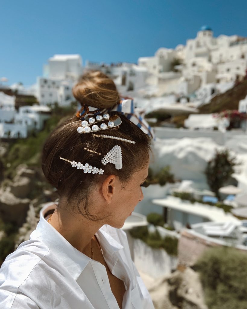 Alexandra Lapp in a Santorini Look is seen on vacation on the Greek Islands