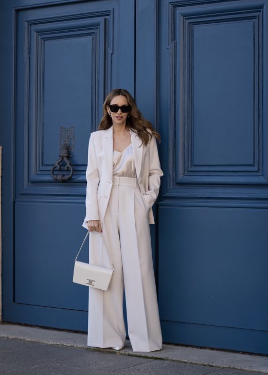 Alexandra Lapp is seen wearing her favorite blazer shapes during Paris Fashion Week.