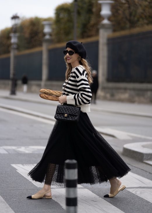 Alexandra Lapp x Seidensticker, Alexandra Lapp, Seidensticker, Chanel, Paris, Hermès, Christian Dior, Celine, Louboutin, France, Fashion Week, PFW, off-white, black, black and white, Skirt, Blouse, Marlene Pants, Blazer, Cardigan, Knitwear Alexandra Lapp is seen wearing pieces of the fourth drop of the Alexandra Lapp x Seidensticker collection in Paris.