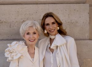 Alexandra Lapp is seen wearing pieces of the fourth drop of the Alexandra Lapp x Seidensticker collection in Paris.