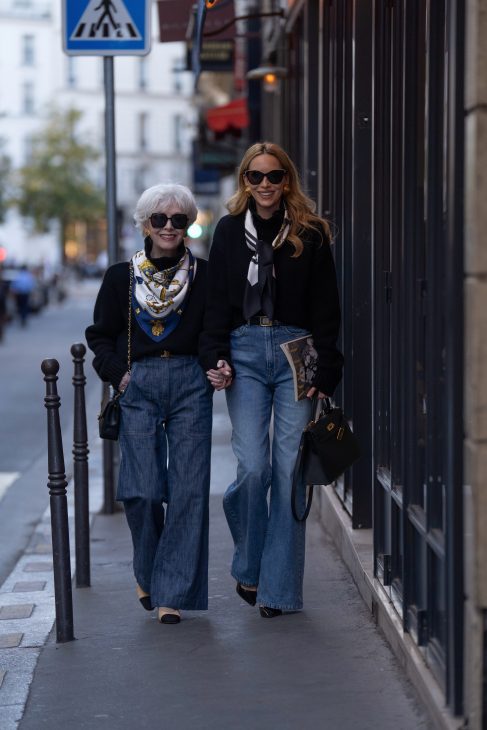 Alexandra Lapp is seen wearing her tucedo tailoring collection Alexandra Lapp x Seidenstecker in Paris.