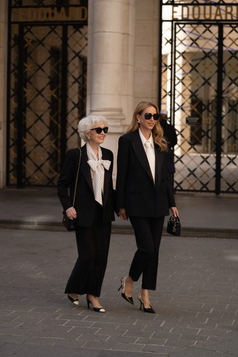 Alexandra Lapp is seen wearing her tucedo tailoring collection Alexandra Lapp x Seidenstecker in Paris.