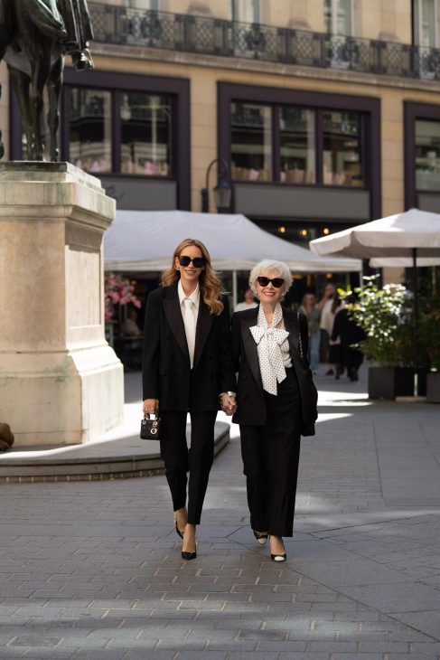 Alexandra Lapp is seen wearing her tucedo tailoring collection Alexandra Lapp x Seidenstecker in Paris.